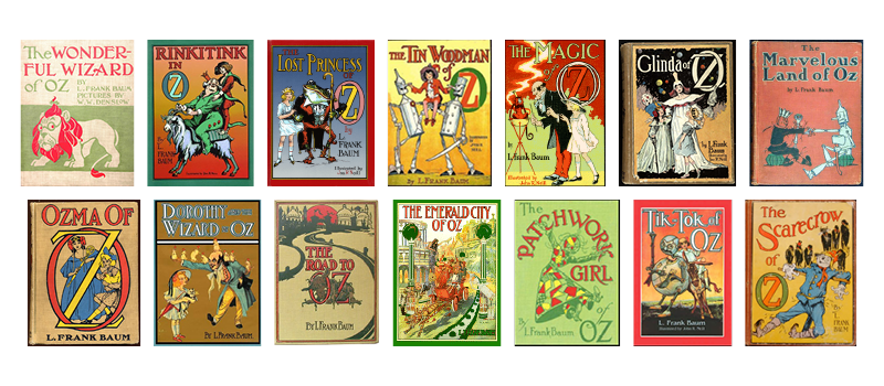 Couvertures de la première édition des livres du monde d’Oz, de L. Frank Baum.