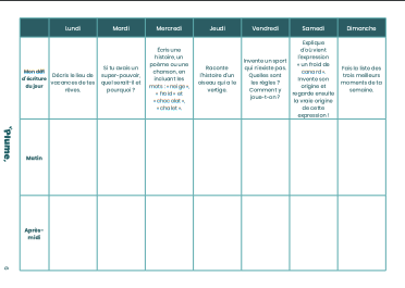 Un planning sur 2 semaines à compléter, avec des dizaines d"idées d'activités !